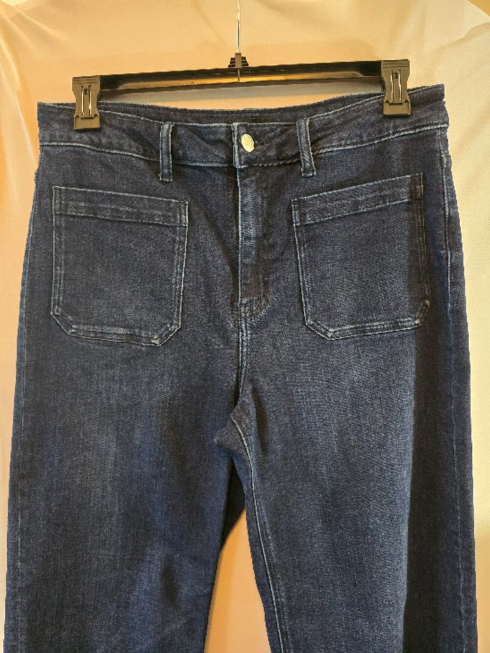 Cotton blend wide leg jeans Quince high rise medium wash front back pockets W32 - Picture 3 of 8